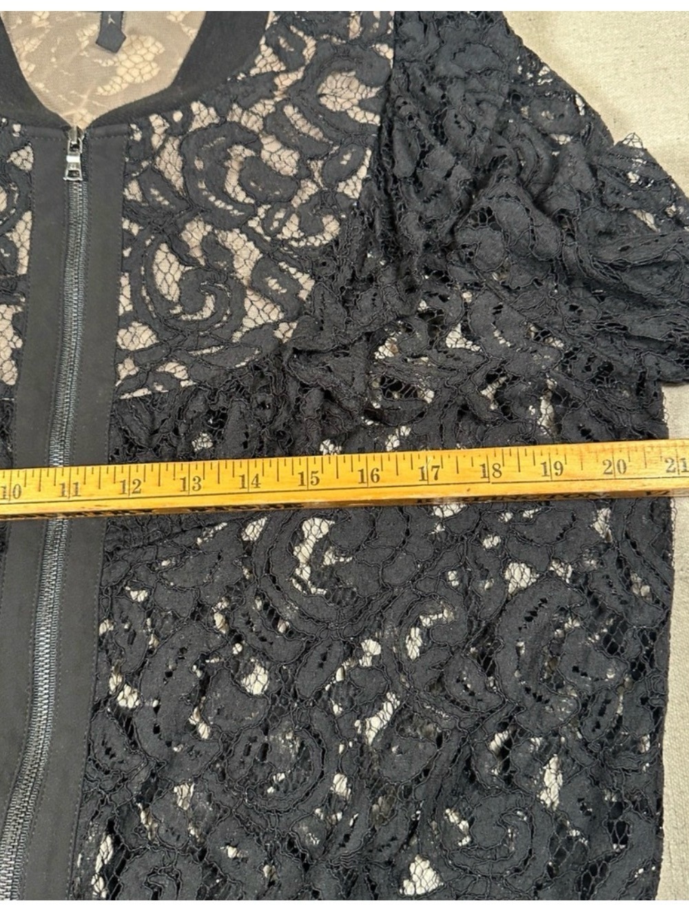BCBGMAXAZRIA Black Floral Lace Ruffle Bomber Jacket Large Sheer Zip Whimsigoth - Picture 4 of 4